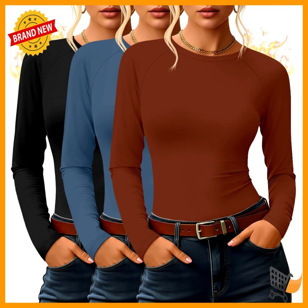 3 Pack Fleece Lined Thermal Long Sleeve Tops Crew Neck Base Layer